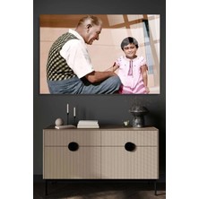 Atatürk ve Çocuk Kaliteli 4mm Kırılmaz Temperli Yüksek Çözünürlüklü Cam Tablo