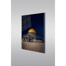Yıldızlı Gecede Mescid-I Aksa Dikey Islami Cam Tablo