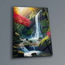Şelale Cam Duvar Tablo , Modern Duvar Dekoru , Doğadan Ilham Alındı , Temperli Cam Üzeri Baskı