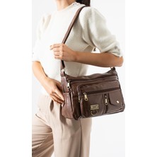 Çanta Trend Yıkama Deri Çapraz Askılı Omuz Çantası Poliüretan Deri Vizon MODEL:(571-14-16A)