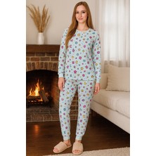 Remsa Kadın Kelebek Desen Comfort Pijama Takımı 0501 Buz Mavi