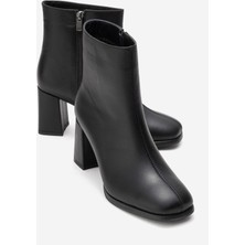 Luvi Napolı Siyah Cilt Hakiki Deri Kadın Kalın Topuklu Bot