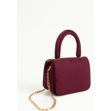 Çanta Trend *** Kadın Şık Ufak Bordo Süet El ve Omuz Çantası