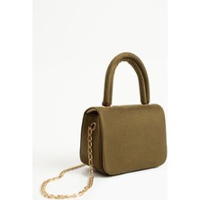 Çanta Trend *** Kadın Şık Ufak Haki Süet El ve Omuz Çantası