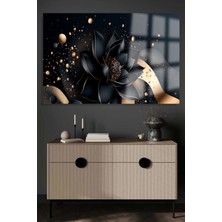 Marsilyan Siyah Altın Gold Detay Lotus Yatay Çiçek Kırılmaz Lüks Cam Tablo Of Iş Yeri Ev Hediyesi Cam Tablo