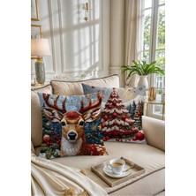 Empressco Çift Taraflı Süet Kırlent Kılıfı Set, Noel ve Yılbaşı Temalı, Kırmızı Renk