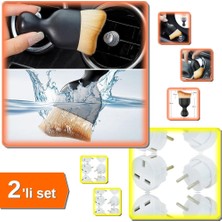 Hereveoyuncak Mini Yumuşak Kıllı Araç Içi Temizlik Fırçası + Universal Çoklu Ingiliz Priz Adaptörü - 2li Set T1M1R