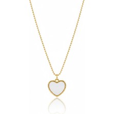 Mrs.Lry Çelik Kalp Kolye Beyaz Top Zincirli Kararmaz Takı