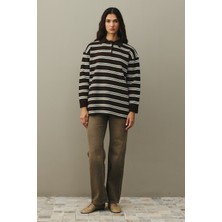 Fahhar Polo Yaka Çizgili Kazak Kahverengi