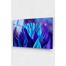 Mor Nilüfer Temperli Cam Tablo, Lotus Çiçeği Doğa Tabloları Canlı Renkli Çiçek Ev Duvar Dekorasyon