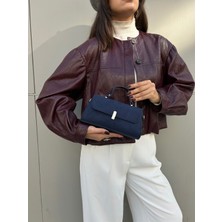 Çanta Trend *** Luna Model Süet Lacivert Kadın El ve Omuz Çantası