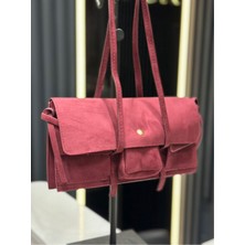 Çanta Trend Süet Bordo Kadın El ve Omuz Çantası