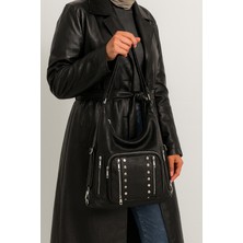 Çanta Trend Yumuşak Suni Deri Siyah El Omuz ve Sırt Kullanımına Uygun Kadın Çanta 34*41 cm