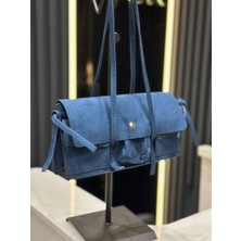 Çanta Trend Süet Lacivert Kadın El ve Omuz Çantası