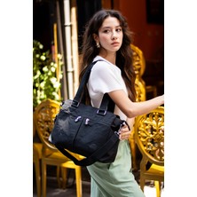 Çanta Trend Sanmorris Kadın Büyük Boy Siyah Renkli Bölmeli Suya Dayanıklı Krinkıl Kumaş Çapraz ve Omuz Çanta