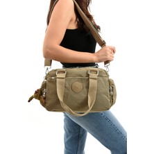 Çanta Trend Kadın Büyük Boy Fermuar Bölmeli Su Geçirmez Krinkıl Kumaş Renkli Askılı Omuz Çantası