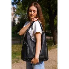 Çanta Trend Yumuşak Suni Deri Siyah El Omuz ve Sırt Kullanımına Uygun Kadın Çanta 34*39 cm