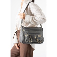 Çanta Trend Yıkama Deri Çapraz Askılı Omuz Çantası Poliüretan Deri Gri MODEL:(571-14-16B)