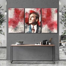 Marsilyan 3 Parça Atatürk Köşesi Kırılmaz Cam Tablo Ev Hediyesi Iş Yeri Hediyesi Set Cam Tablo