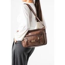 Çanta Trend Yıkama Deri Çapraz Askılı Omuz Çantası Poliüretan Deri Taba MODEL:(571-14-16F)