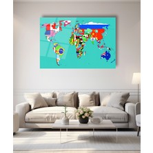 Bayraklar Dünya Haritası Cam Tablo