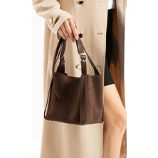 Çanta Trend *** Süet Acı Kahve Kadın El ve Omuz Çantası