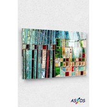 Mozaik Görünümlü Renkli Soyut Cam Tablo, Soyut Tablo, Modern Tablo, Büyük Tablo, Cam Duvar Dekoru