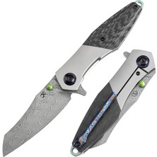 Kansept Mistaken | Başparmak Sapı | Boncuk Püskürtmeli Titanyum ve Gabardin Karbon Fiber | Damascus Çelik Çakı | K1053D1