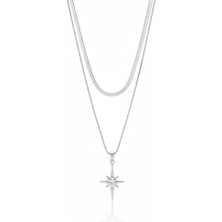 Mrs.Lry Çelik Yıldız Kolye Zirkon Taşlı Gümüş Rengi Kararmaz Takı