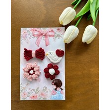 Livadesign7 Liva Design Yenidoğan Bebek Tokası El Emeği Karma 4'lü Set Saçsız Kırmızı Bebek Toka Seti