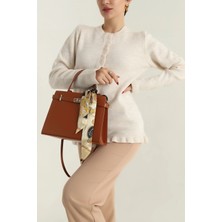 Clodi Taba Kilit Kapaklı Fular Detaylı Fermuarlı Kadın El Kol ve Omuz Çantası