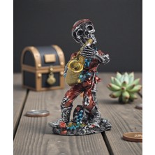 Elifeshop Karayip Korsanları Saksafoncu Müzisyen Kurukafa Heykel Masaüstü Biblo 17 cm – Ev Ofis Iş Hediyesi A