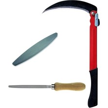 Katlanır Tırpan Ağaç Dal Ot Çalı Kesme Budama Orak ve Tırpan Taşı Eğe Bileme Seti 3 Parça Bahçe Seti