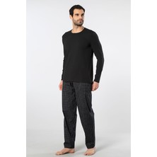 Cacharel Erkek Poplin O Yaka Uzun Kollu Pijama Takım 2239/SIYAH 2