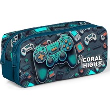 High Kids Nefti Gamer Desenli Iki Bölmeli Kalem Çantası 12097
