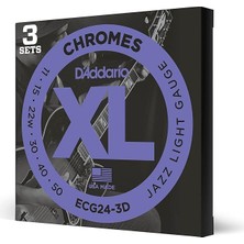 Elektro Gitar Telleri | Gitar Telleri E Gitar | Flatwound Telleri Elektro Gitar | En Popüler Tel Markası | ECG24-3D Krom | Paslanmaz Çelik | Jazz Light (11-50) | 3'lü Paket