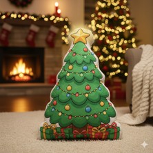 Empressco Renkli Çam Ağacı Şekilli Pofuduk Yastık, Dekoratif ve Yılbaşı Temalı 50 cm Kırlent