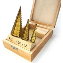 3lü Set Paslanmaz Kademeli Matkap Ucu Sac Delme Uç Ahşap Kutulu