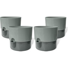 4 Adet Dora Saksı Dekoratif Tabaklı Çiçek Kaktüs Saksısı Parlak Plastik Saksı (Gri, 2 Litre)