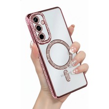Kip GSM Samsung Galaxy A25 Uyumlu Kılıf Simli Magsafe Şarj Destekli Kamera Lens Korumalı Parıltılı Şık Kapak
