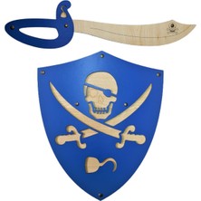 Empressco Mavi Ahşap Korsan Oyuncak Seti, Kalkan ve Kılıç, Eğlenceli ve Güvenli Oyun Malzemesi