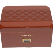 Parmida Kahverengi Deri Şeritli Çekmeceli  Sedir Humidor Puro Kutusu