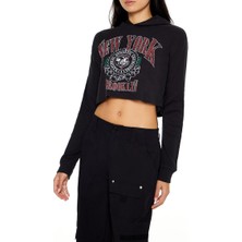 F21 Baskılı Crop Sweatshirt
