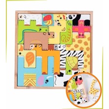 Empressco Renkli 15 Hayvanlı Geometrik Ahşap Puzzle Eğitici ve Eğlenceli Oyun Seti