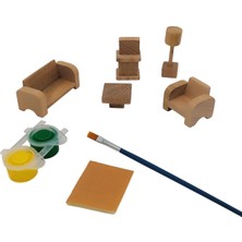 Empressco Minyatür Ahşap Boyanabilir Oturma Grubu Seti, Hediye Boya ile Renkli Keyifli Oyun