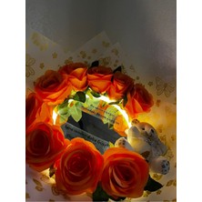 Kayzen Ayıcıklı Turuncu Güllü Aynalı Buket