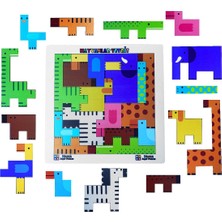 Empressco Renkli Ahşap Mini Hayvanlar Puzzle Bultak Tetris 20X20CM Eğitici Oyuncak