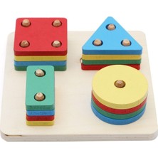 Empressco Renkli Ahşap Kare Geometrik Şekiller 4'lü Set, Eğlenceli ve Eğitici Oyuncak