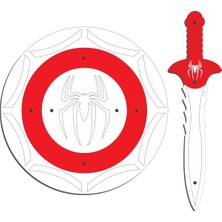 Empressco Ahşap 2'li Oyuncak Seti, Örümcek Adam Figürlü Kalkan ve Kılıç, Canlı Kırmızı Renk