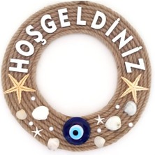 Defne Toprak Deniz Yıldızlı Nazar Boncuklu Çakıl Taşlı Incili Hoş Geldiniz Yazılı Kapı ve Duvar Süsü  